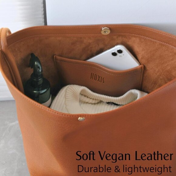 Hobo Bags for Women Vegan Leather Bucket Bags Minimalist Shoulder Handbag - Picture 5 of 6